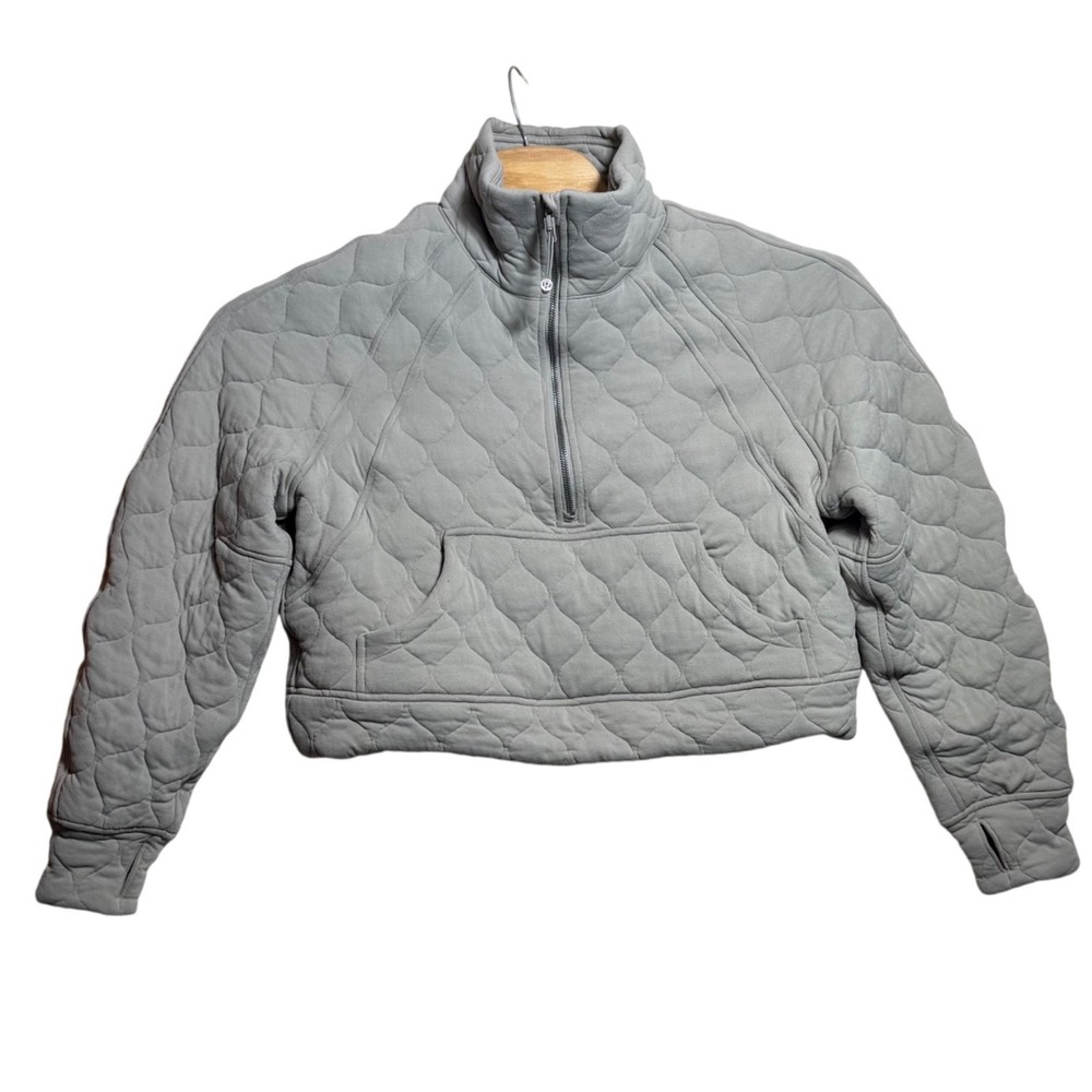 Lululemon Scuba Oversized Quilted Half Zip Pullover Grey Sage M/L LW3HPXS